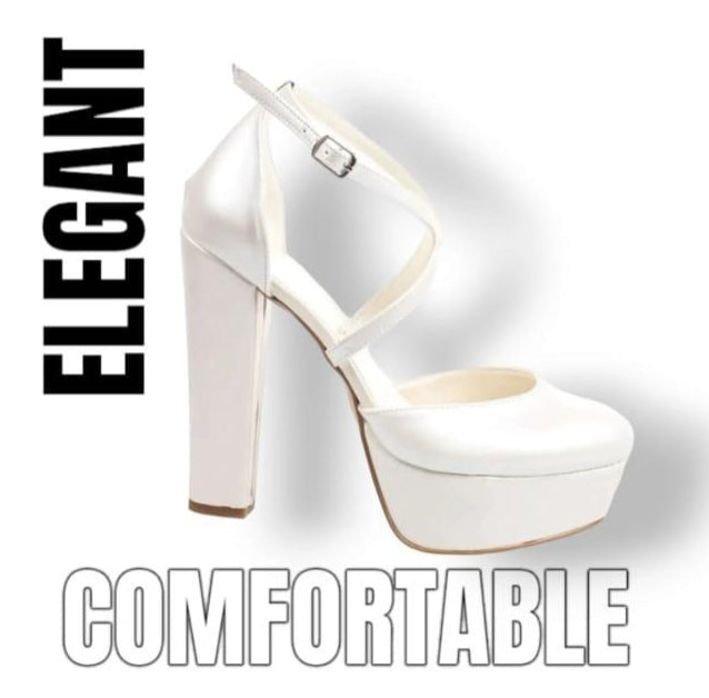 14cm Wedding Bridal Shoes High Heel, Double Semelle Beirut Lebanon
Elegant Pearl White Bridal Heels with a 14 cm block heel and 4 cm platform, made of genuine leather with an adjustable ankle strap. Perfect for weddings and special occasions.