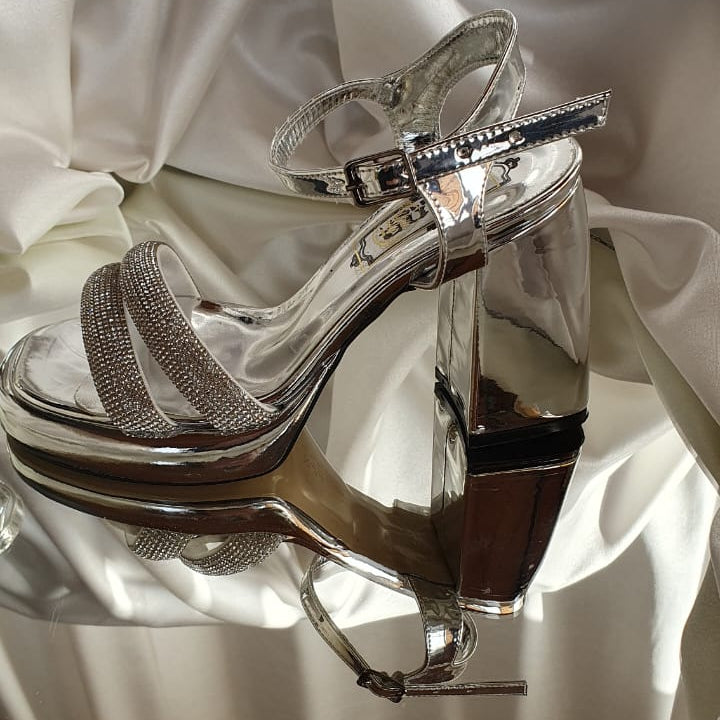 S11S 10cm Silver Block Heel Sandals Beirut Lebanon