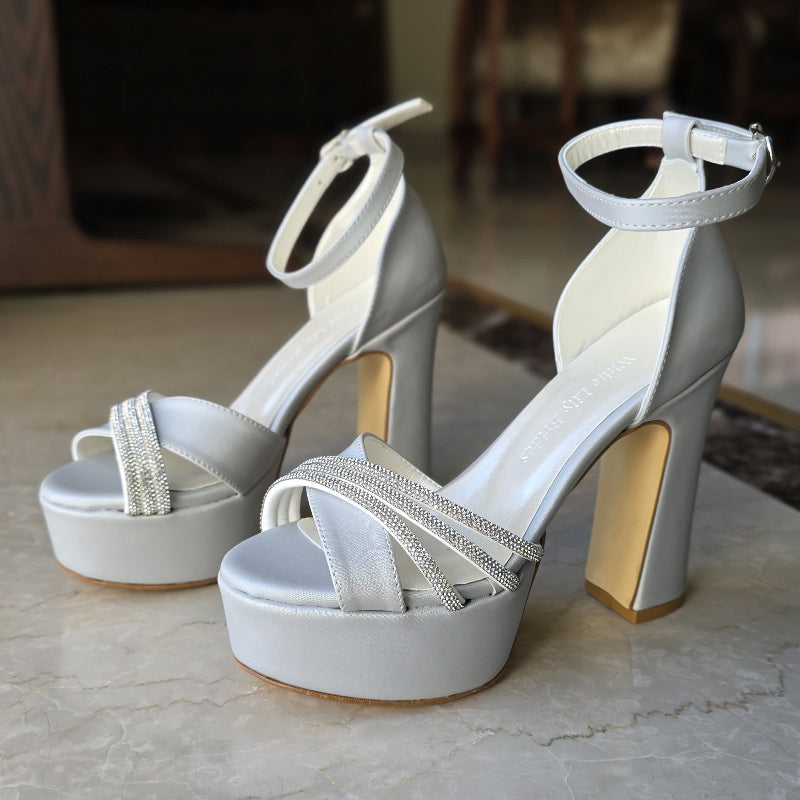 E13-NSB 11-12cm Satin Luxury Silver Heels - Beirut, Lebanon