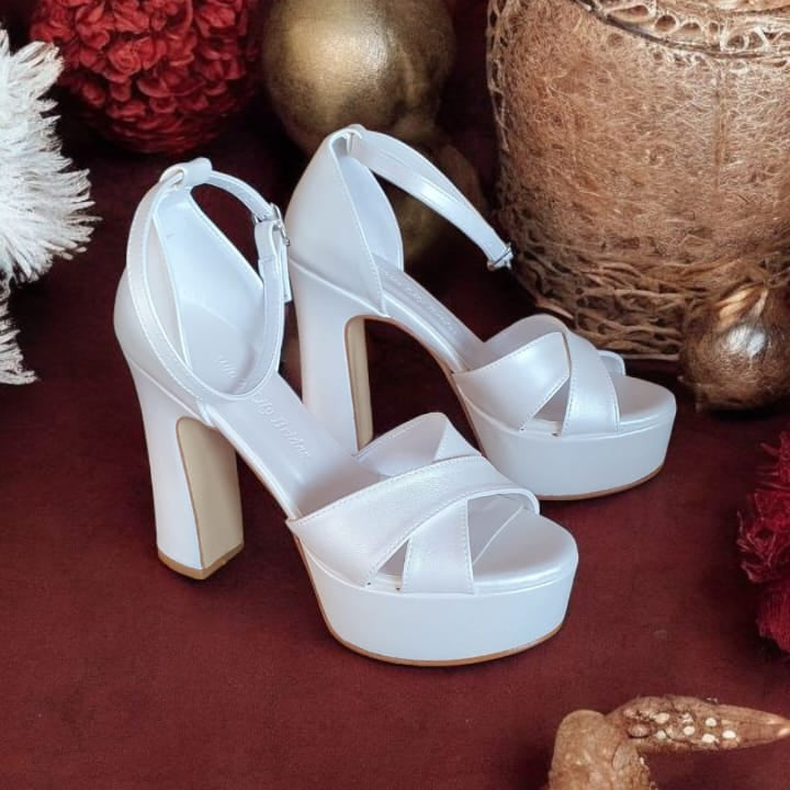 Best Wedding Heels Shoes Pearl White Platform Block Heels—Featuring a 12–13 cm stable block heel and a 4.5 cm platform Beirut Lebanon