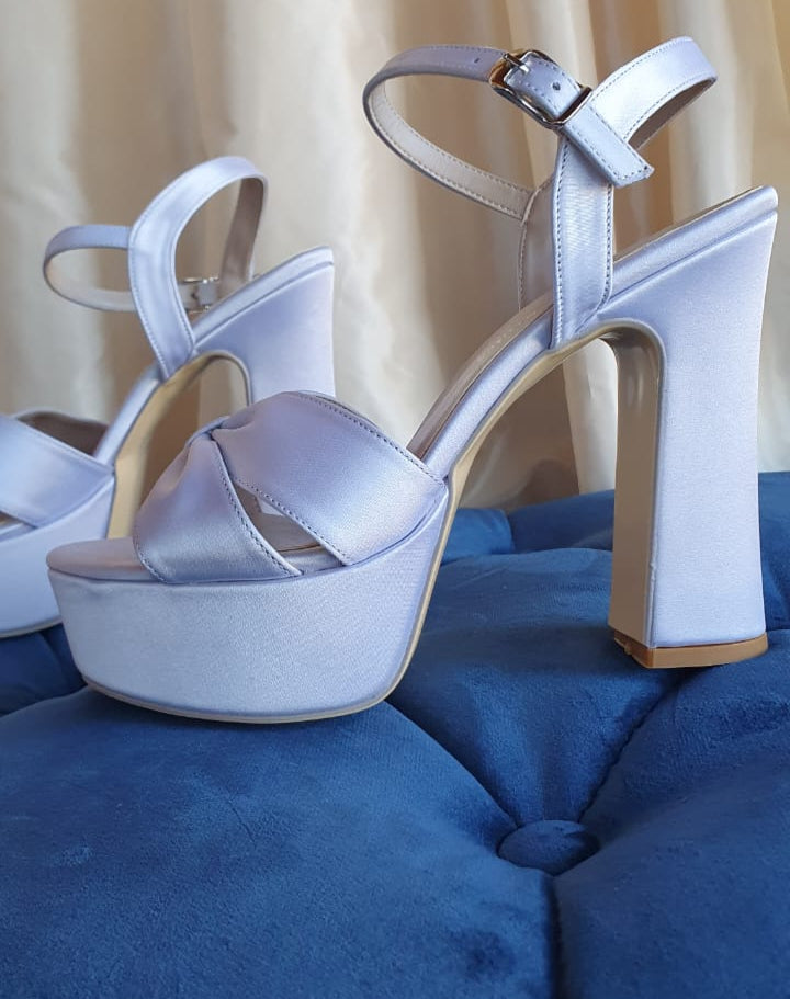 Satin Silver Wedding & Bridal heeled double Semele sandals for brides and Bridesmaids graduations promos and special occasions in Beirut Lebanon