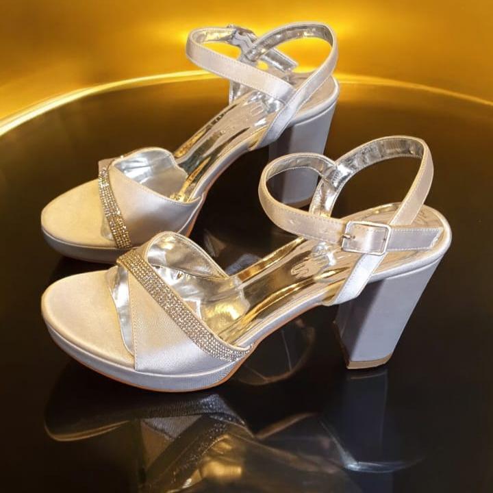 Comfortable Wedding bridal Silver satin Sandals Silver satin bridal block heel sandals with ankle strap, featuring a 10 cm heel and 2 cm platform, ideal for brides, bridesmaids, and mothers .Beirut 9cm 10cm 8 cm