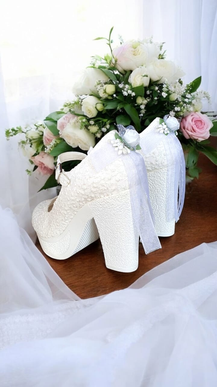 Heel+F 12 cm Elegant White Bridal Platform Heels – Lace Wedding Shoes