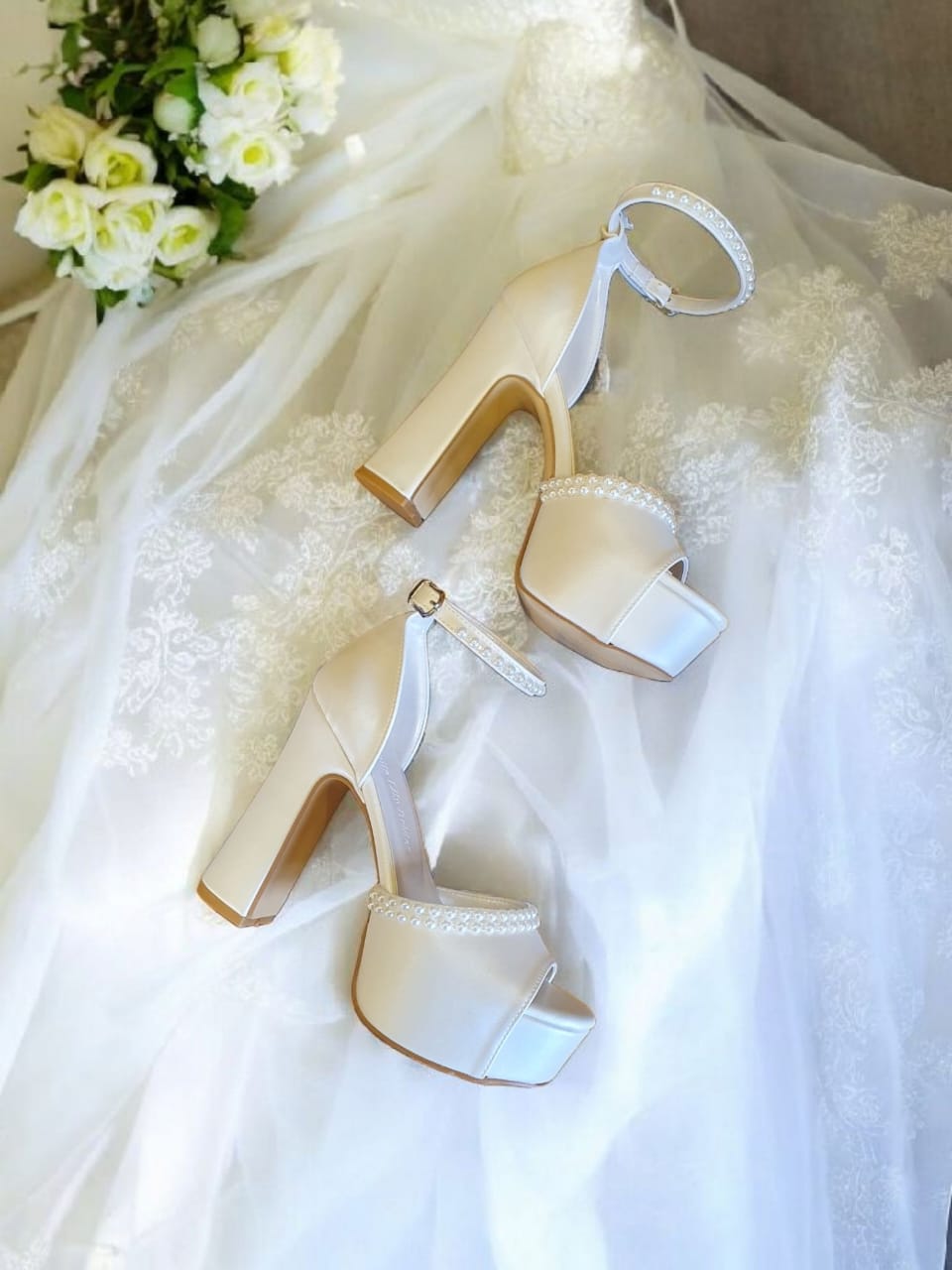 E13-UP 12 to13cm Wedding Pearl White Bridal Heels