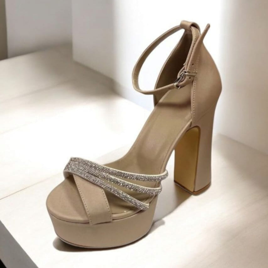 E13-N 11-12cm Elegant Tan Double Platform Heel Sandals