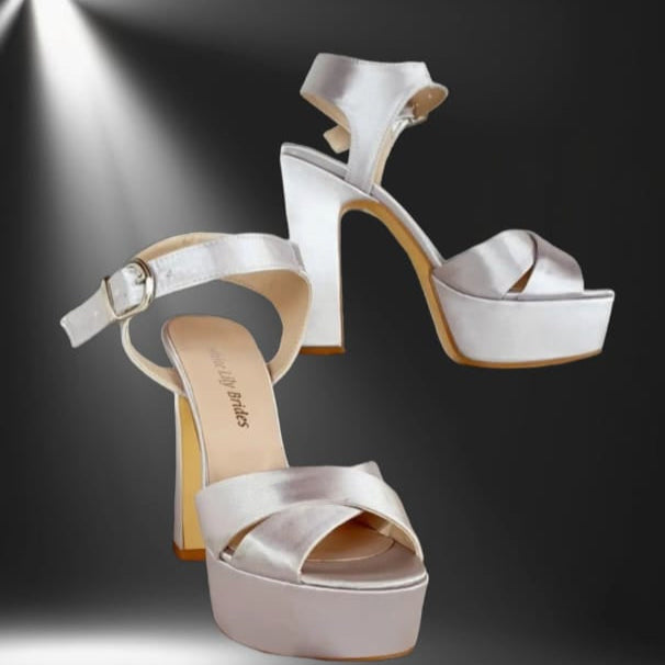 Satin Silver Bridal Platform Heel Sandals Beirut Lebanon