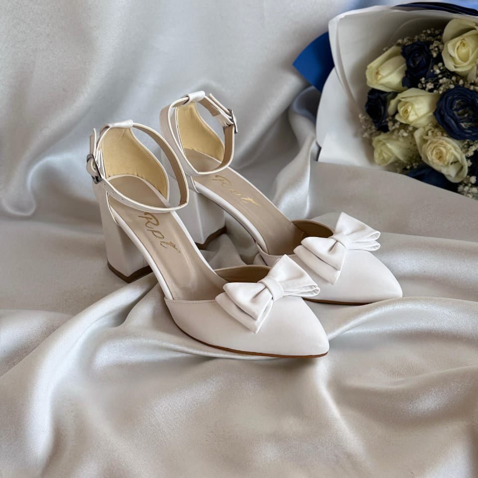 PAP7 6cm to 7cm White Block Bridal Shoes Butterfly in Beirut Lebanon