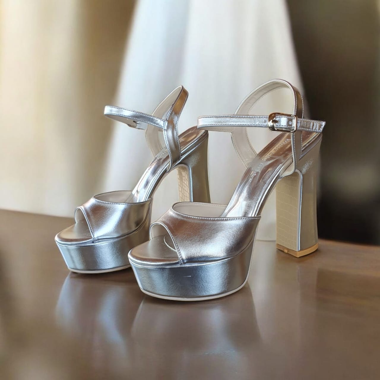 Most Comfortable Silver high-heeled platform shoes By White Lily Beirut Lebanon