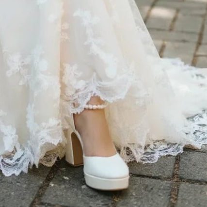 Pearl White Comfy Bridal Block Heels