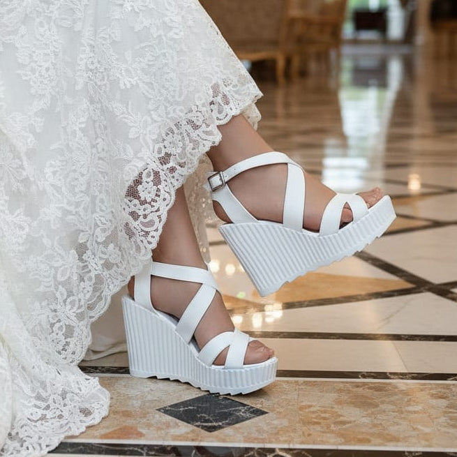 white lily sandals 12cm White Wedding Bridal Wedge Rock Sandals Beirut, Lebanon