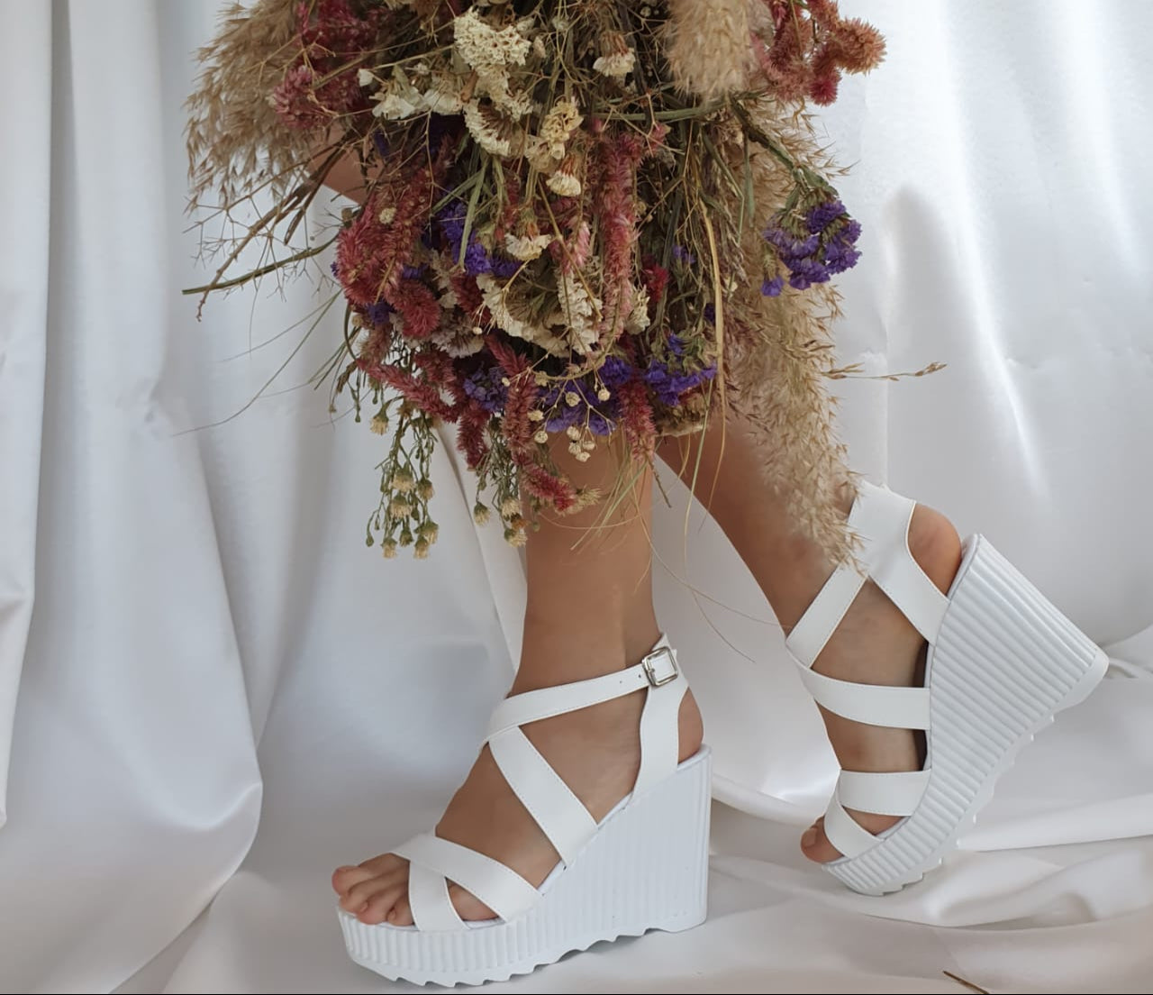 White Lily Bridal Wedge Rock Sandals – 12 cm Heel with 4 cm Platform, Comfortable and Stylish Wedding Beirut Lebanon Rock