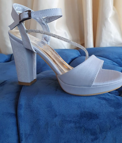 Low Block Heel 10 cm Silver Satin Sandals for Wedding in Beirut Lebanon