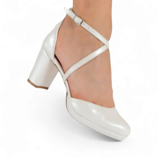 Comfortable Wedding bridal Pearl White leather shoes heels with  platform  Beirut 10 cm 11 cm from White lily Brides