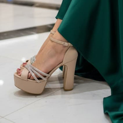 11-12cm Elegant Nude Tan Double Platform Heel Sandals Beirut Lebanon