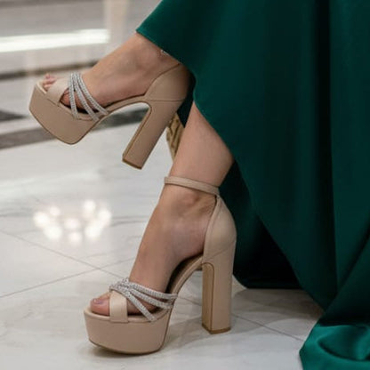 11-12cm Elegant Tan Double Platform Heel Sandals Beirut Lebanon