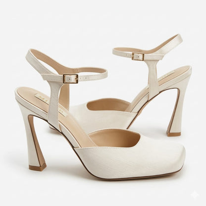 Luxury 11cm champagne high heels with a textured finish and stable geometric heel from White Lily Brides Beirut.