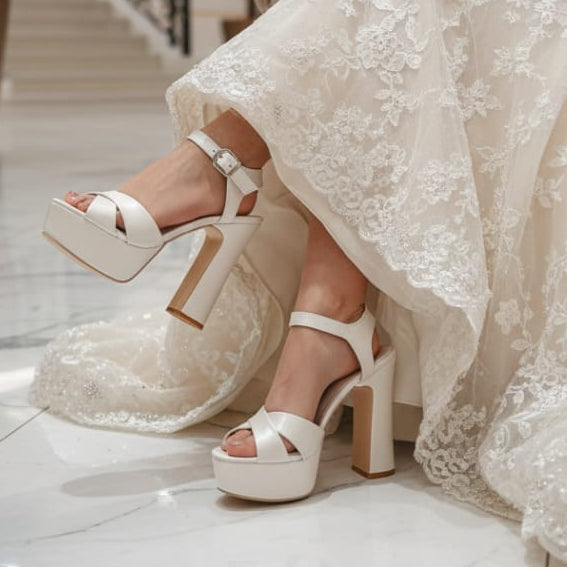 12-13cm Bridal High Heel White Sandals Double Platform Lebanon