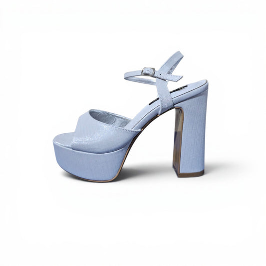 12 cm Silver Satin Block high Heel Double Semelle
