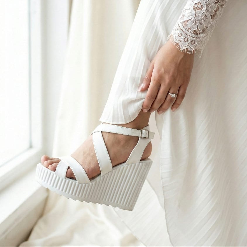 white lily sandals 12cm White Wedding Bridal Wedge Rock Sandals Beirut, Lebanon