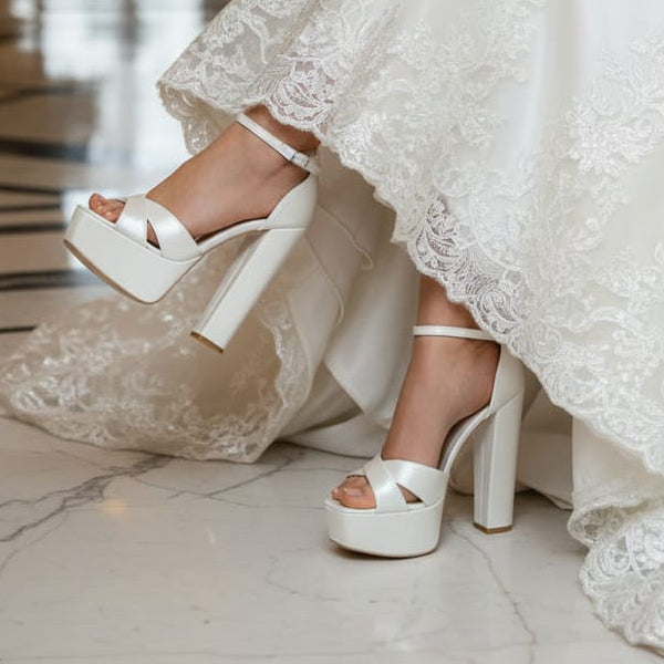 15-16cm Pearl White High Heel Double Semelle Shoes