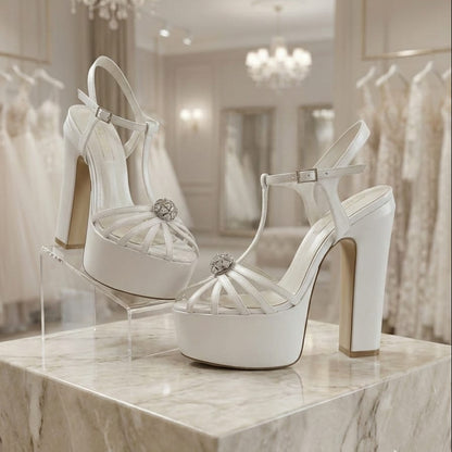 15 cm 16 cm Timeless white high heels perfect for brides first communion and graduation events in Beirut Lebanon.