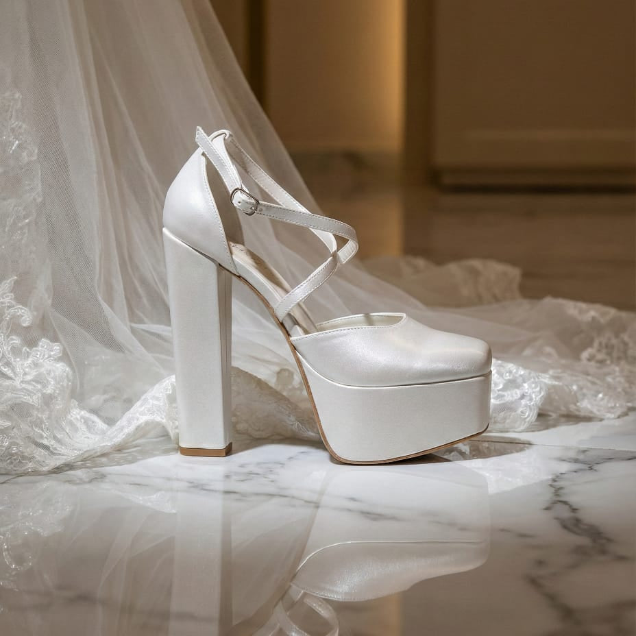 15cm Pearl White high Heel wedding shoe