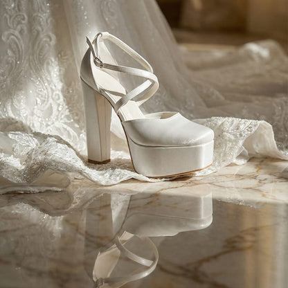 16 cm Pearl White high Heel Bridal Shoes Double Semelle