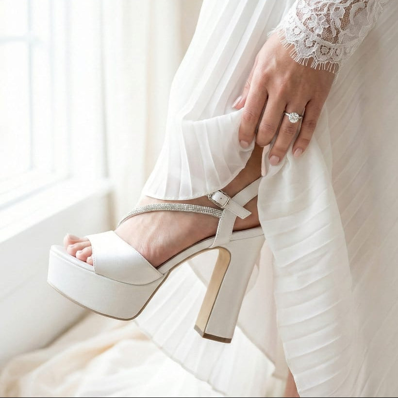 Comfortable 12-13cm White High Heeled bridal Sandal Double Platform Beirut