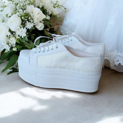 bridal platform sneakers Lebanon, wedding shoes Beirut, 7 cm bridal sneakers, try before you buy wedding shoes, comfortable bridal footwear, bridesmaid shoes Lebanon, White Lily Brides