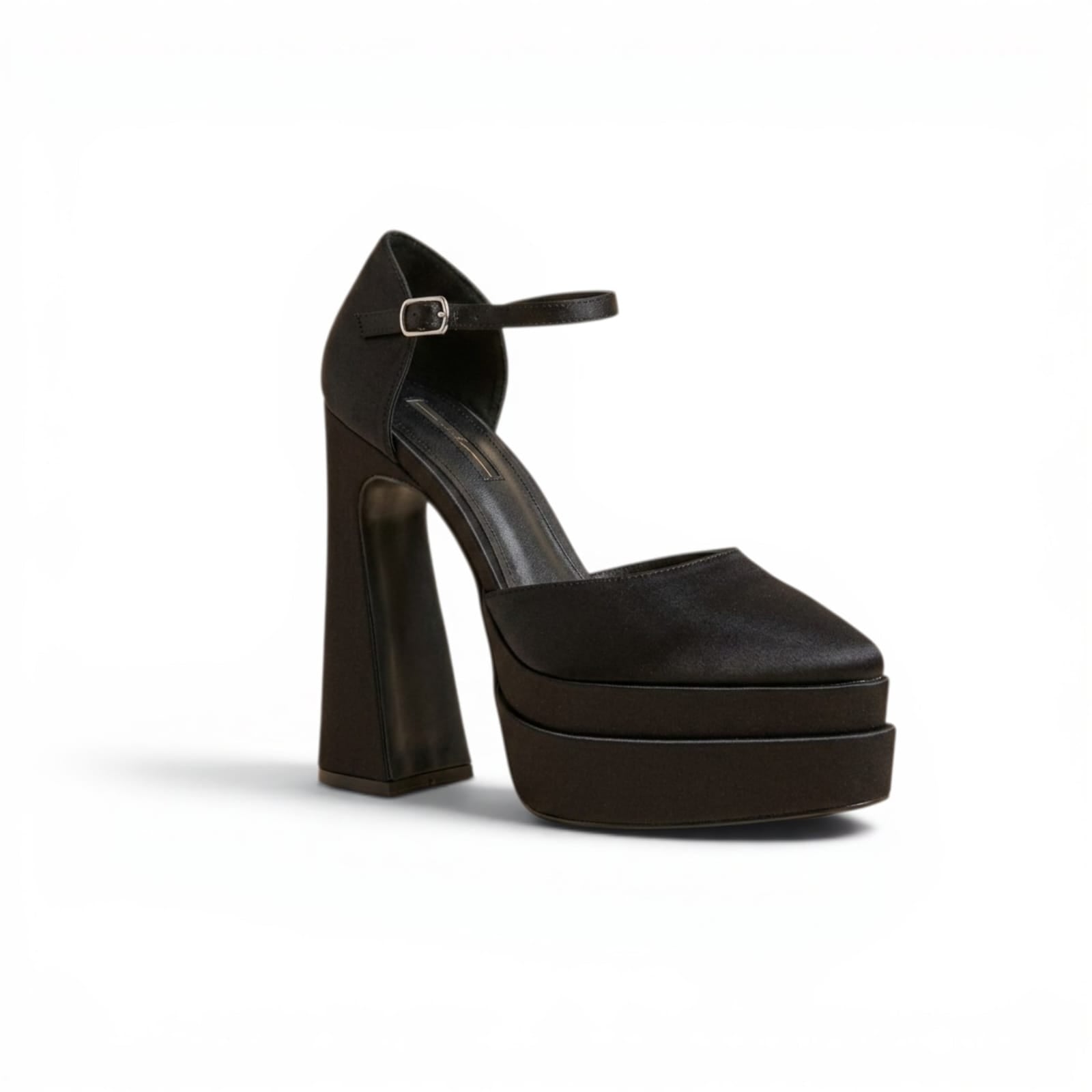 15 cm Black High Heeled Triple Semelle Satin Shoes closed toe