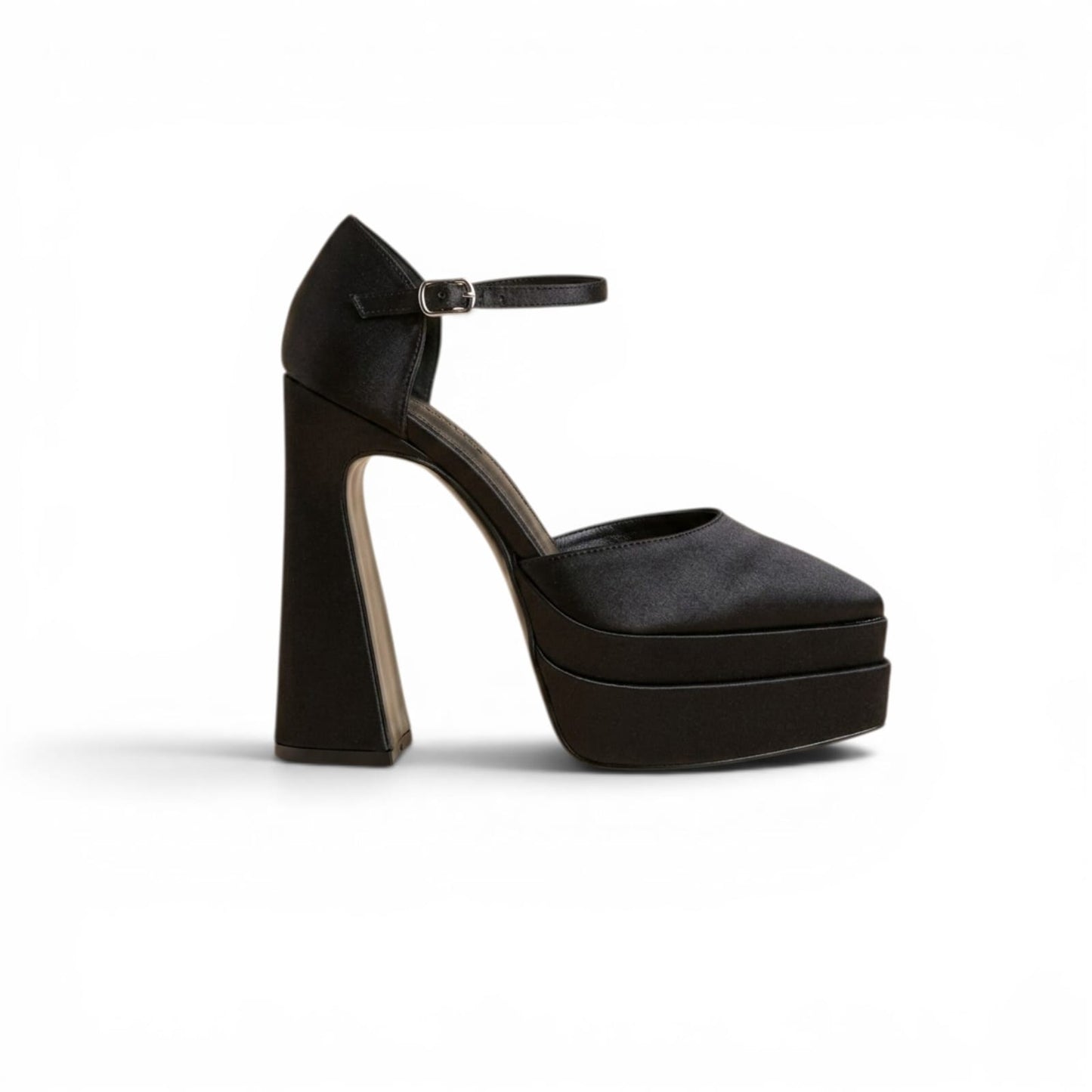 Black High Heeled Triple Semelle Satin Shoes closed toe