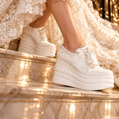 Bridal Platform Sneakers Wedge Rock wearing by bride