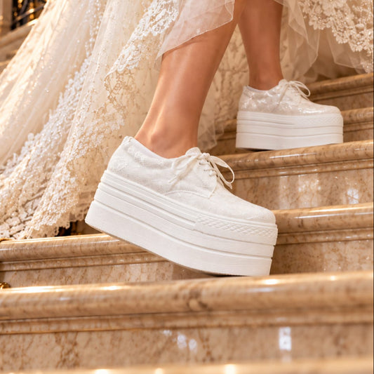  Bridal Platform Sneakers Wedding Shoes wearing by bride