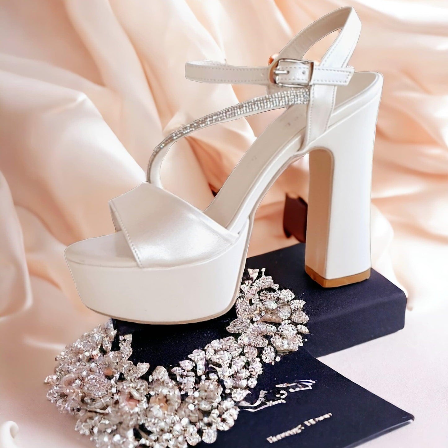 Best Seller. Pearl White Double Semele Sandal Heels Shoes Beirut Lebanon –Perfect for weddings, graduations, evening events. Available in Pearl White also