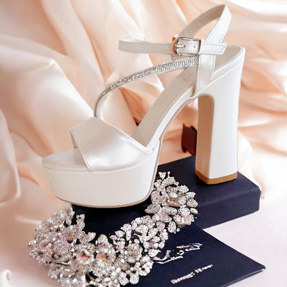 Best Seller. Pearl White Double Semele Sandal Heels Shoes Beirut Lebanon –Perfect for weddings, graduations, evening events. Available in Pearl White also