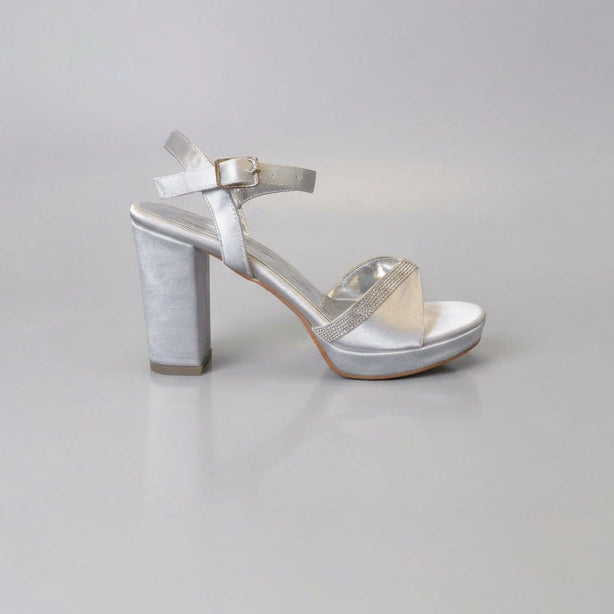 Comfortable wedding Silver satin Sandals with rhinestones platform Heel Beirut 9cm 10cm Beiut online