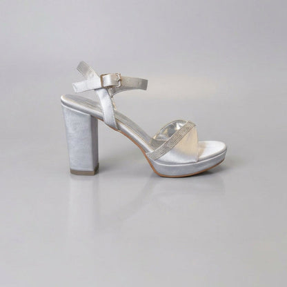 Comfortable wedding Silver satin Sandals with rhinestones platform Heel Beirut 9cm 10cm Beiut online
