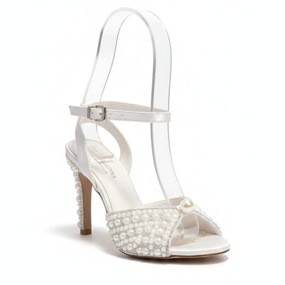 Luxury pearl bridal heels by White Lily Brides, available for online delivery in Beirut and across Lebanon.