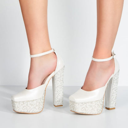 Pearl White Stones Bridal High Heels Double Semele in Beirut Lebanon