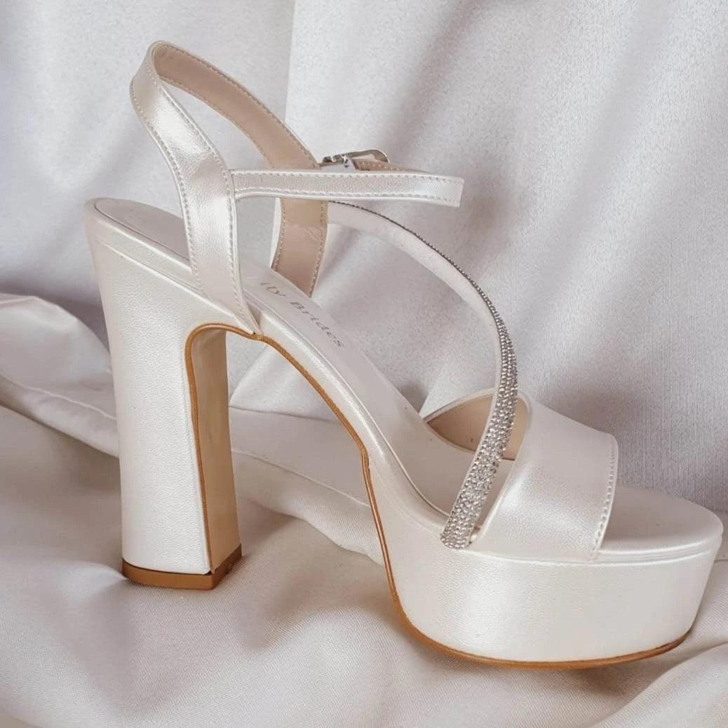 Wedding Heels 13 cm  12 cm Bridal Pearl White High Heels in Beirut Double Semele with Stone strass 