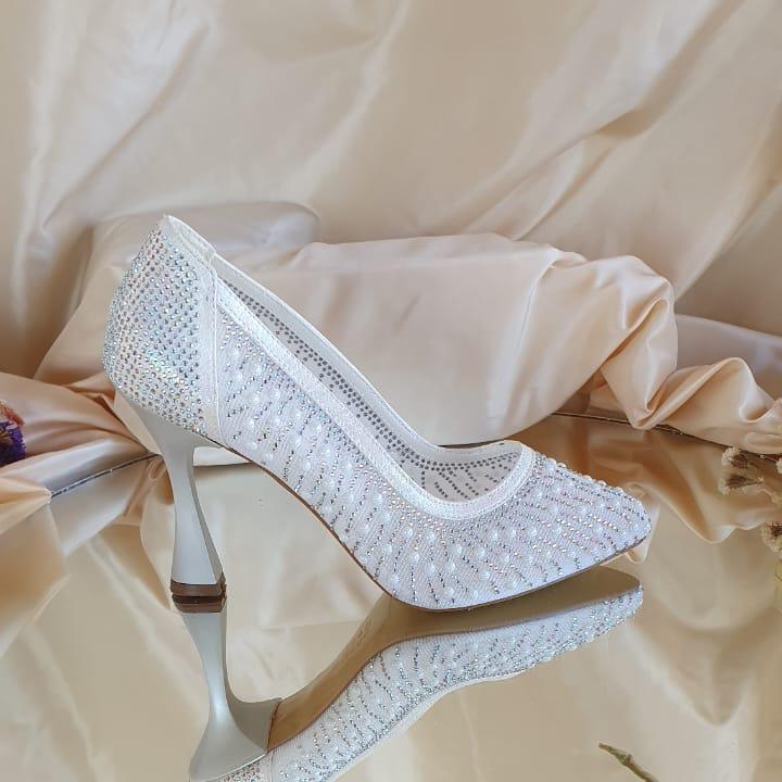 Wedding Lace Pearl Stones heeled Shoes