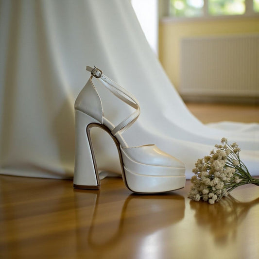 Comfortable Bridal High Heel White wedding shoe Triple semelle 
