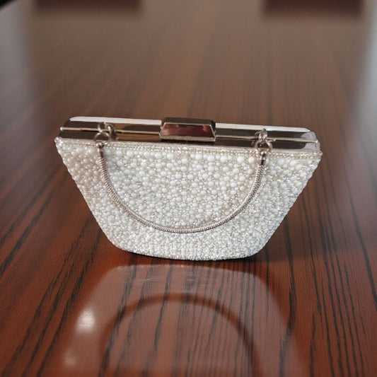 Pearl Bridal Clutch (19x14x19)cm Pearl White Elegant Handbag