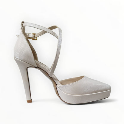 Nude platform bridal heels with ankle strap and 11–12 cm heel, wedding shoes by White Lily Brides in Beirut Lebanon