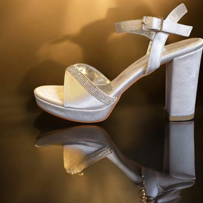 Comfortable Wedding bridal Silver satin Sandals with rhinestones platform Heel Beirut 9cm 10cm