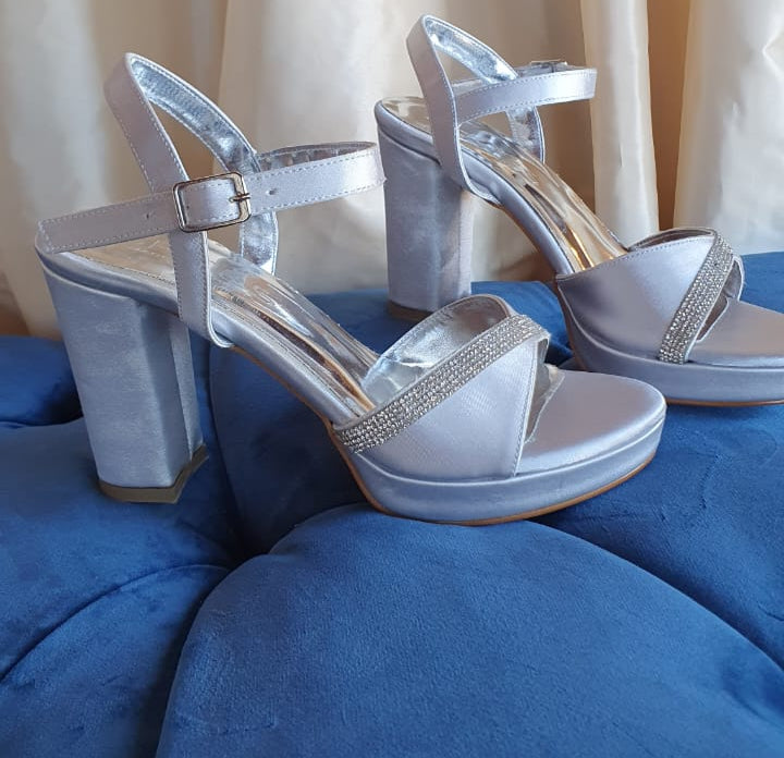 SESX 10cm Silver Satin Block Heel Sandals Beirut Lebanon- white Lily Brides