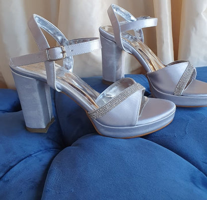 SESX 10cm Silver Satin Block Heel Sandals Beirut Lebanon- white Lily Brides