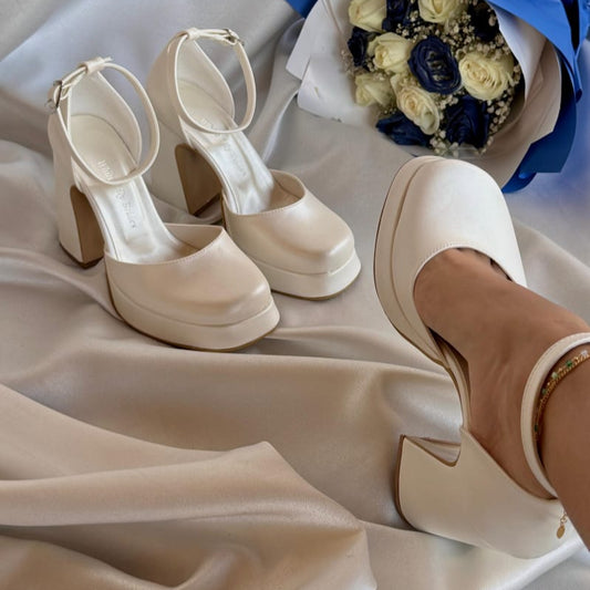 E10 9-10cm Elegant Pearl White Bridal Heels Shoes in Beirut