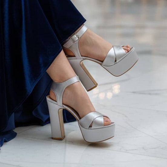 12-13 cm Satin Silver wedding Double Semele Sandals Heels Lebanon TSS