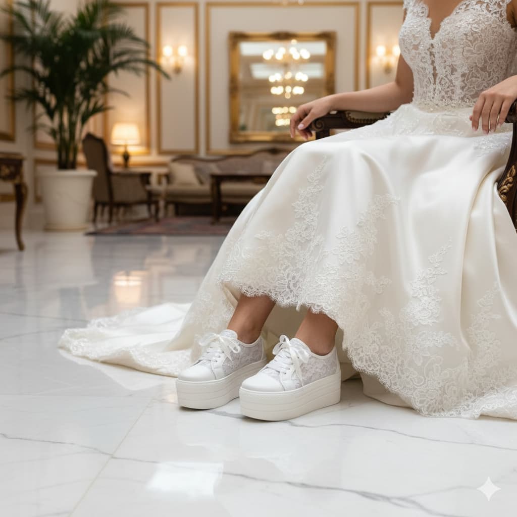 +7 cm Bridal Lace Platform Sneakers | Wedding Shoes Lebanon E-D7